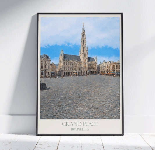 Brussels Travel Print, Grand Place ~ Vintage Style Painting Classic Belgium Travel Poster Wall Art Home Decor