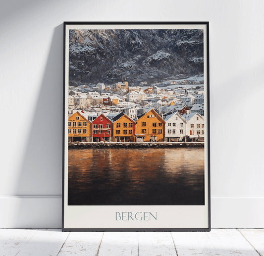 Bergen Travel Print ~ Vintage Style Painting Classic Norway Travel Poster Wall Art Home Decor