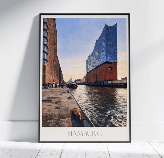 Hamburg Travel Print, Elbphilharmonie ~ Vintage Style Painting Classic Germany Travel Poster Wall Art Home Decor