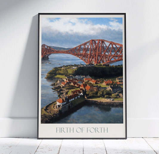 Firth of Forth Travel Print, Forth Bridge ~ Vintage Style Painting Classic Travel Poster Wall Art Home Decor