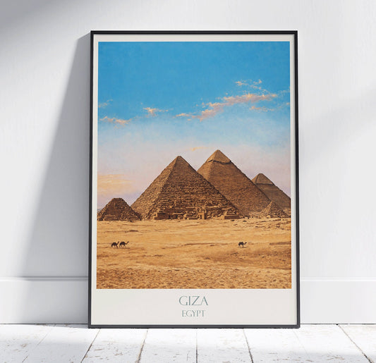 Giza Pyramids Travel Print ~ Vintage Style Painting Classic Cairo Egypt Travel Poster Wall Art Home Decor