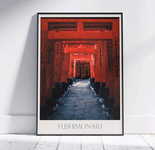 Kyoto Travel Print, Fushimi Inari  ~ Vintage Style Painting Classic Japan Travel Poster Wall Art Home Decor