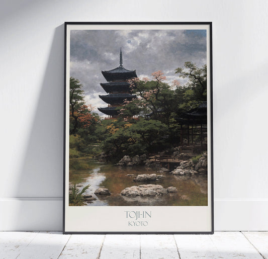 Kyoto Travel Print, Toji-in  ~ Vintage Style Painting Classic Japan Travel Poster Wall Art Home Decor