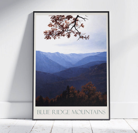 Blue Ridge Mountains Travel Print ~ Vintage Style Painting Classic Travel Poster Wall Art Home Decor