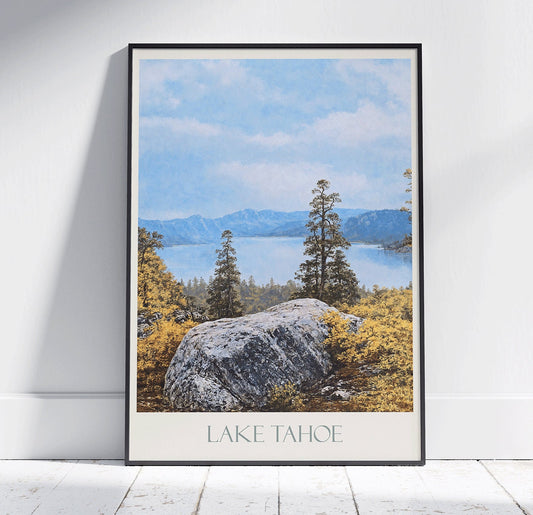 Lake Tahoe Travel Print ~ Vintage Style Painting Classic California Travel Poster Wall Art Home Decor