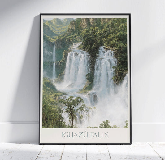 Iguazu Falls Travel Print ~ Vintage Style Painting Classic Travel Poster Wall Art Home Decor