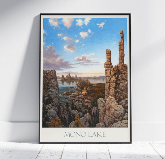 Mono Lake Travel Print ~ Vintage Style Painting Classic California Travel Poster Wall Art Home Decor