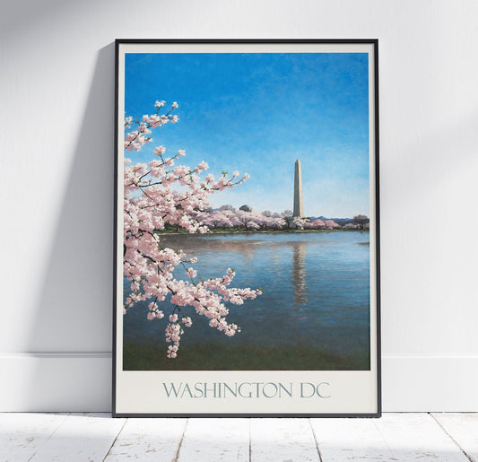 Washington DC Travel Print, Washington Monument ~ Vintage Style Painting Classic Travel Poster Wall Art Home Decor