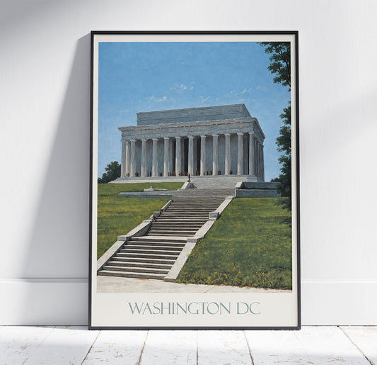 Washington DC Travel Print, Lincoln Memorial ~ Vintage Style Painting Classic Travel Poster Wall Art Home Decor