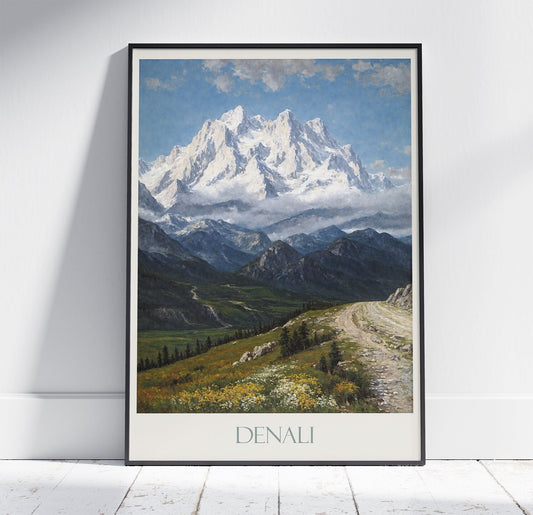 Denali Travel Print ~ Vintage Style Painting Classic Alaska Travel Poster Wall Art Home Decor