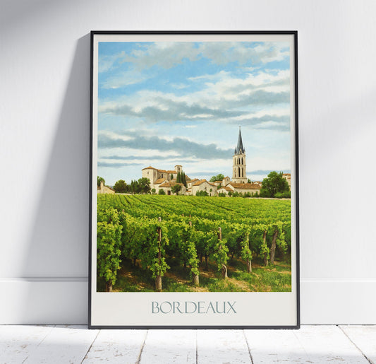 Bordeaux Travel Print, Vineyards ~ Vintage Style Painting France Classic Travel Poster Wall Art Home Decor