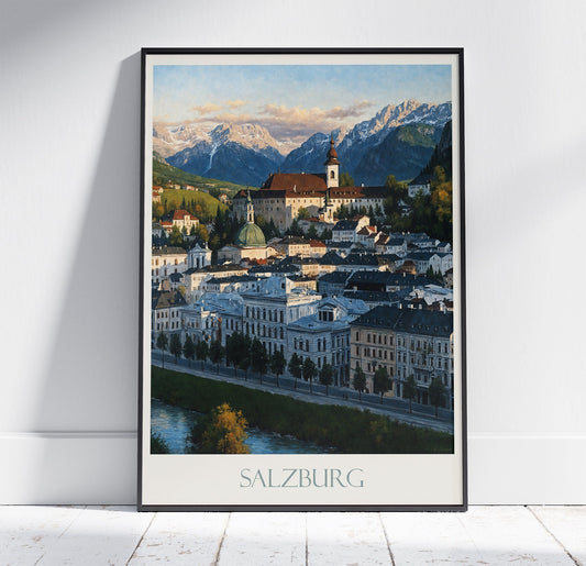 Salzburg Travel Print ~ Vintage Style Painting Austria Classic Travel Poster Wall Art Home Decor