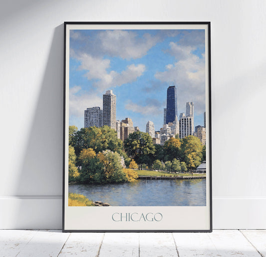 Chicago Travel Print ~ Vintage Style Painting Classic Illinois Travel Poster Wall Art Home Decor