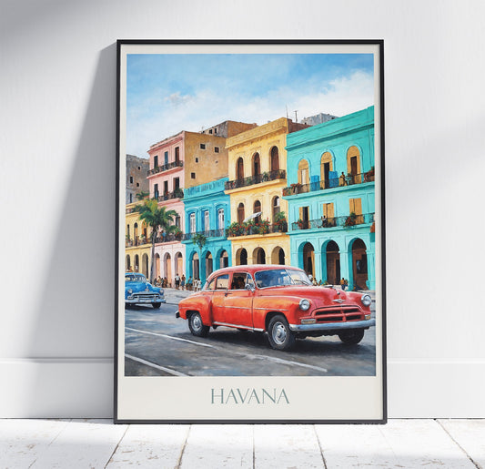 Havana Travel Print ~ Vintage Style Painting Classic Cuba Travel Poster Wall Art Home Decor