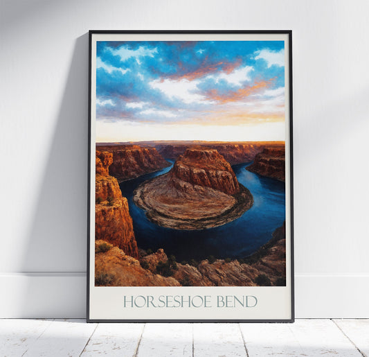 Horseshoe Bend Travel Print ~ Vintage Style Painting Classic Arizona Travel Poster Wall Art Home Decor