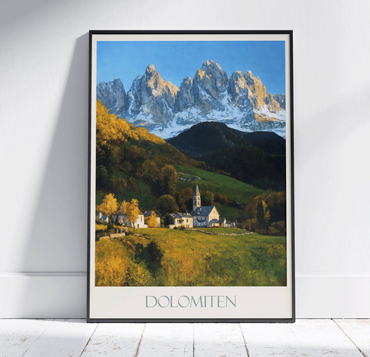 Dolomites Travel Print ~ Vintage Style Painting Classic Travel Poster Wall Art Home Decor