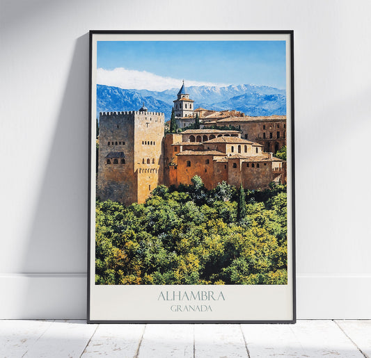 Alhambra Travel Print, Granada ~ Vintage Style Painting Classic Spain Travel Poster Wall Art Home Decor