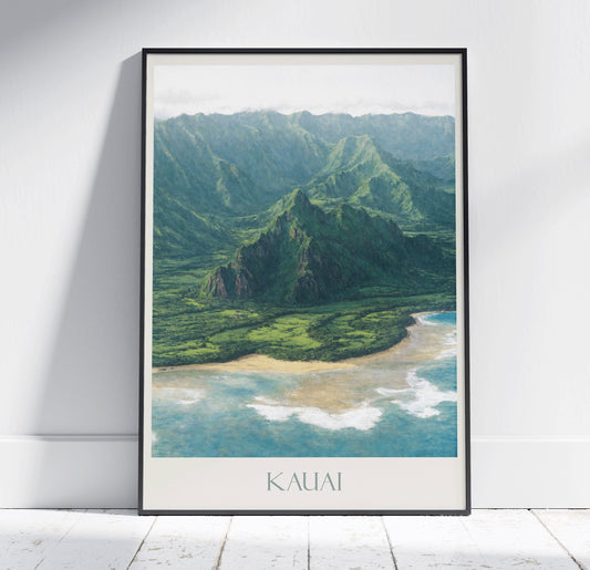 Kauai Travel Print, Hawaii ~ Vintage Style Painting Classic Travel Poster Wall Art Home Decor