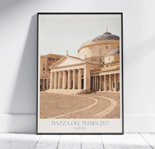 Naples Travel Print, Piazza del Plebiscito ~ Vintage Style Painting Italy Classic Travel Poster Wall Art Home Decor