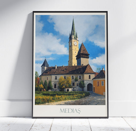 Medias Travel Print ~ Vintage Style Painting Romania Classic Travel Poster Wall Art Home Decor