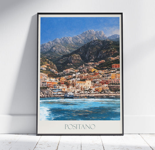 Positano Travel Print, Amalfi Coast ~ Vintage Style Painting Italy Classic Travel Poster Wall Art Home Decor