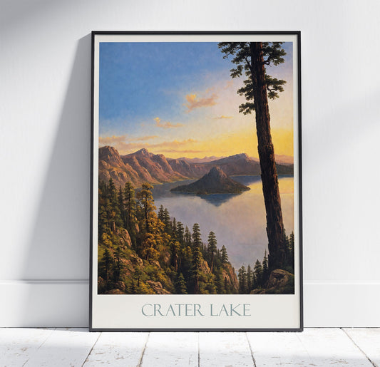 Crater Lake Travel Print ~ Vintage Style Painting Classic Oregon Travel Poster Wall Art Home Decor