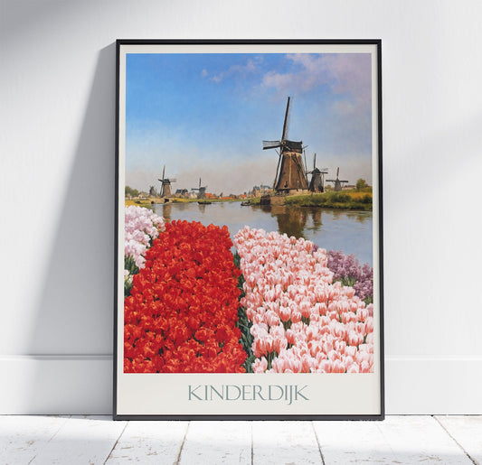 Kinderdijk Travel Print ~ Vintage Style Painting Netherlands Classic Travel Poster Wall Art Home Decor