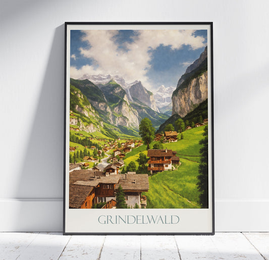 Grindelwald Travel Print, Switzerland ~ Travel Poster Wall Art Home Decor Classic Vintage Style Painting