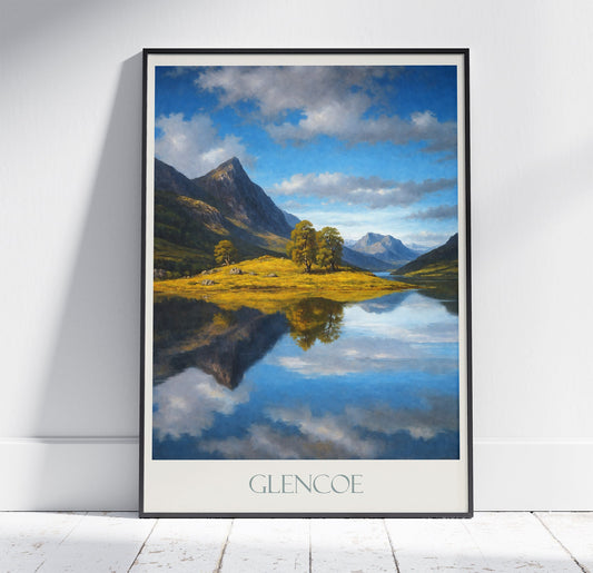 Glencoe Travel Print, Scotland ~ Travel Poster Wall Art Home Decor Classic Vintage Style Painting