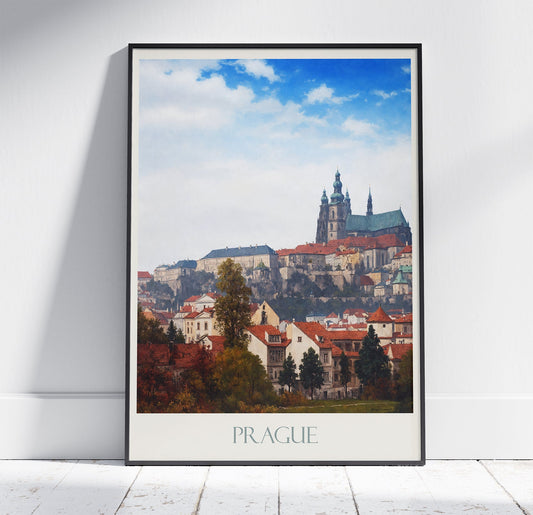 Prague Travel Print ~ Vintage Style Painting Czechia Classic Travel Poster Wall Art Home Decor