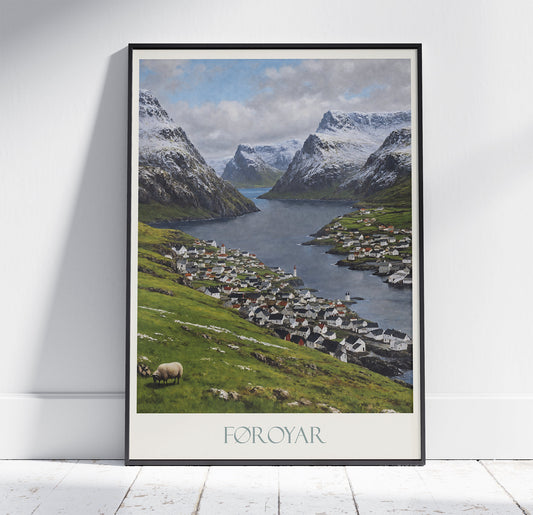 Faroe Islands Travel Print ~ Vintage Style Painting Classic Travel Poster Wall Art Home Decor