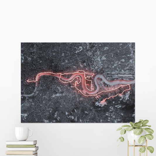 London Marathon Route ~ 2D Shaded Relief Map Print Poster